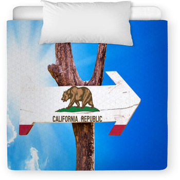 California Flag Wooden Sign With Sky Toddler Duvet
