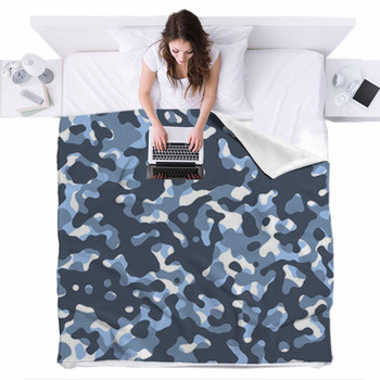Camouflage Vector Seamless Blue Fleece Bed Blanket