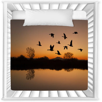 Canadian Geese At Sunset Baby Crib Comforter