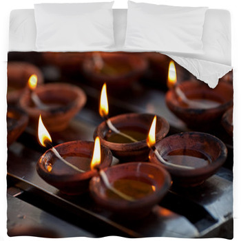 Candles At Shwedagon Paya Pagoda In Fleece Bed Blanket