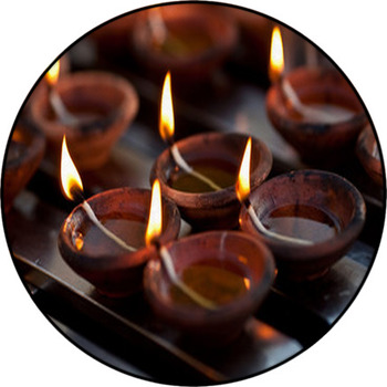 Candles At Shwedagon Paya Pagoda In Yangon Round Rug