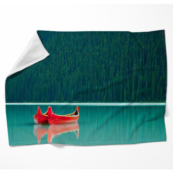 Canoes Floating Peacufully On Lake Woven Throw Blanket