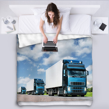Caravan Of  Trucks On Highway, Cargo Fleece Blanket