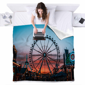 Carousel At Night Fleece Bed Blanket