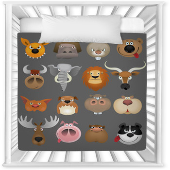 Cartoon Animal Heads Icon Set Baby Crib Comforter