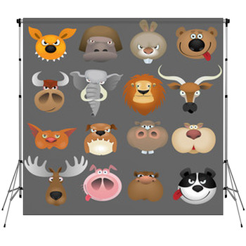 Cartoon Animal Heads Icon Set Custom Size Backdrop