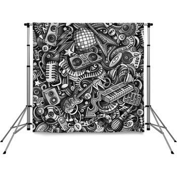 Cartoon Cute Doodles Disco Music Pole Pocket Backdrop