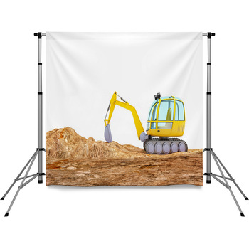 Cartoon Excavator Digging Earth Pole Pocket Backdrop