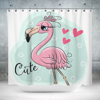 Cartoon Flamingo On A Blue Custom Size Shower Curtain