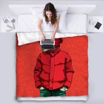 Cartoon Funny Man In Red Winter Clothes Fleece Blanket