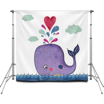 Cartoon Illustration With Whale Custom Size Backdrop