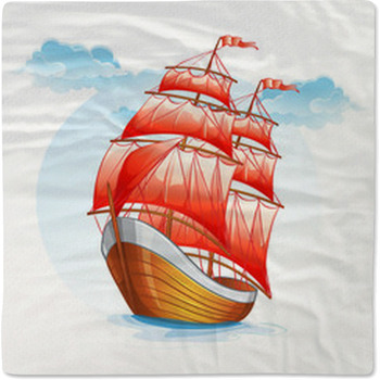Cartoon Sailboat Ship With Red Sails Baby Blanket