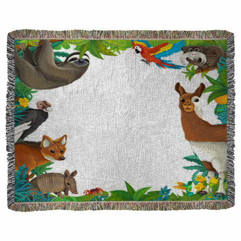 Cartoon Scene With Nature Frame And Woven Throw Blanket