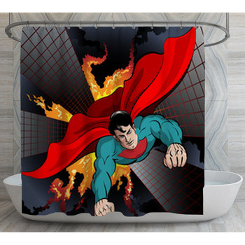 Cartoon Superhero From A Fiery Building Shower Curtain