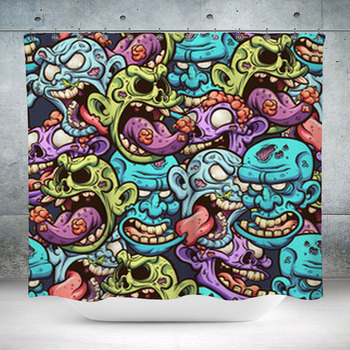 Cartoon Zombie Head Seamless Custom Size Shower Curtain