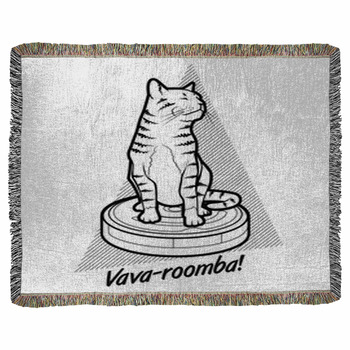 Cat Sitting On Roomba Woven Throw Blanket