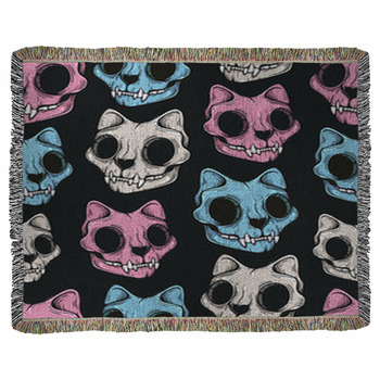 Cat Skull Seamless Pattern Scary Woven Throw Blanket