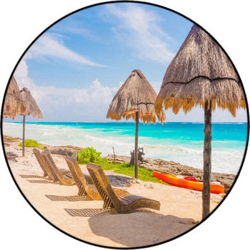 Chairs And Umbrella On A Beautiful Tropical Round Rug