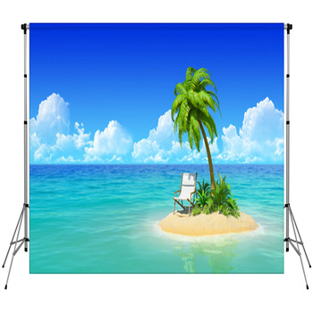 Chaise Lounge And Palm Tree On Tropical  Fleece Backdrop