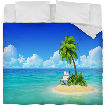 Chaise Lounge And Palm Tree On Fleece Bed Blanket