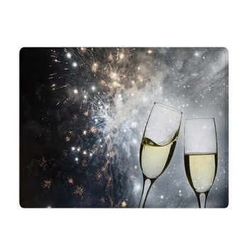 Champagne Glasses And Holiday Firework Lights Bath Mat