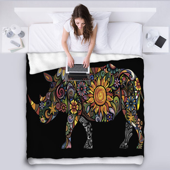 Cheerful Rhinoceros Fleece Blanket