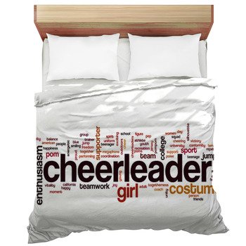 Lunarable Cheerleader Duvet Cover Set Teal Yellow Twin Size Logo Inspired Design of Stars Text on Ribbon and Girl Decorative 2 Piece Bedding Set with 1 Pillow Sham
