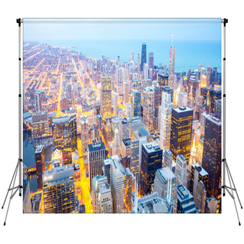 Chicago City Downtown At Dusk Custom Size Backdrop