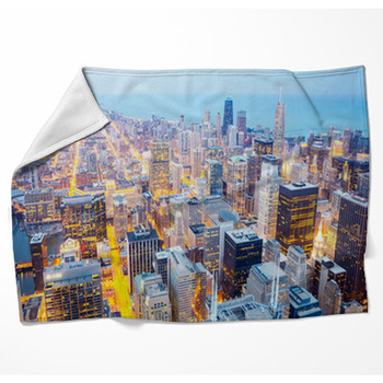 Chicago City Downtown At Dusk Woven Throw Blanket