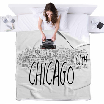 Chicago Collage Of Word Concepts Fleece Bed Blanket