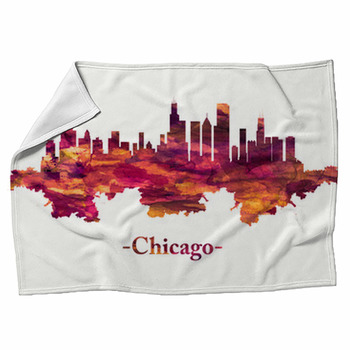 Chicago Illinois Skyline In Red Fleece Blanket