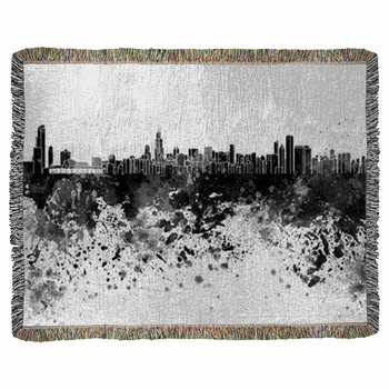 Chicago Skyline In Black Watercolor Woven Throw Blanket
