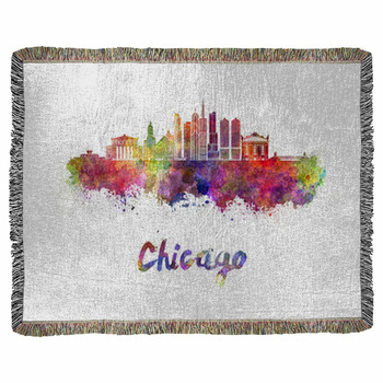Chicago Skyline In Watercolor Woven Throw Blanket