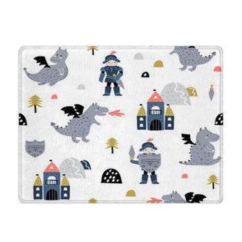 Childish Seamless Pattern With Knight Dragon Bath Mat