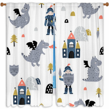 Childish Seamless Pattern Custom Size Window Curtain