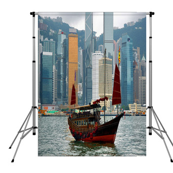 China, Junk In Hong Kong Harbor Pole Pocket Backdrop