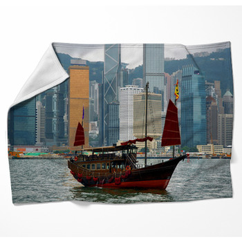 China, Junk In Hong Kong Harbor Woven Throw Blanket