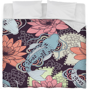 Chinese Carps Seamless Pattern Fleece Bed Blanket