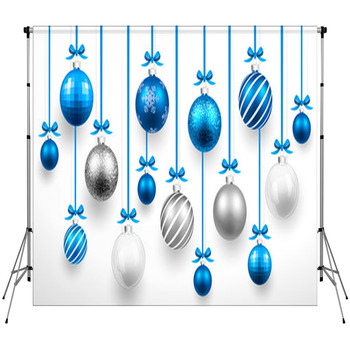 Christmas Blue Balls Vector Custom Size Backdrop