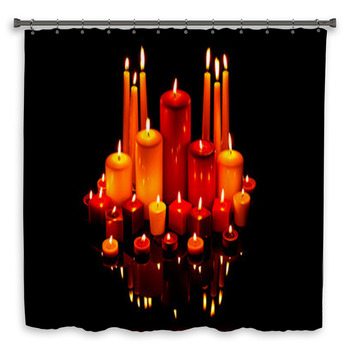 Christmas Candles On Black With Reflection Shower Curtain