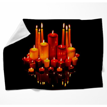Christmas Candles On Black With Woven Throw Blanket