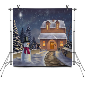 Christmas Landscape At Night. Original Fleece Backdrop