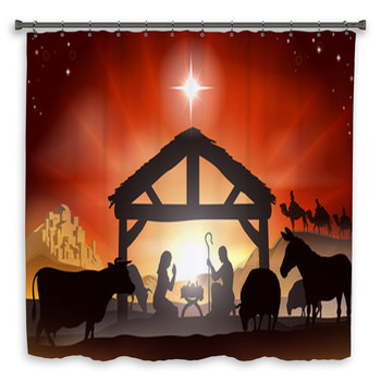 Details about   Holy Night Nativity of Jesus Golden Star Shower Curtain Set Bathroom Decor 180cm