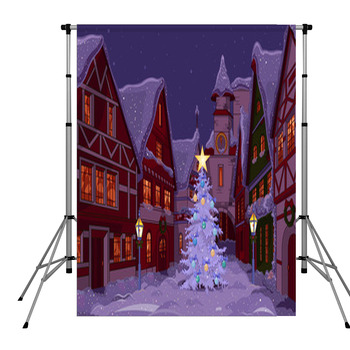Christmas Night At Town Pole Pocket Backdrop