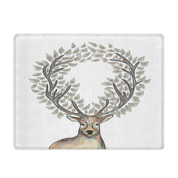Christmas Reindeer Circle Leaves Composition Bath Mat