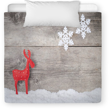 Christmas Reindeer On Wooden Background Toddler Duvet