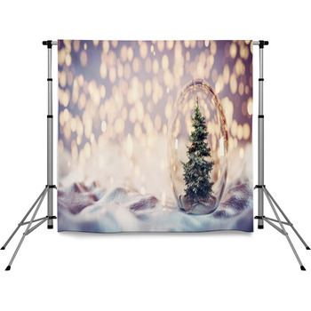 Christmas Tree In Glass Ball On Pole Pocket Backdrop