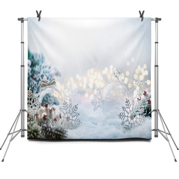 Christmas White Decorations On Snow Fleece Backdrop