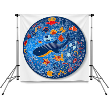 Circular Pattern With Marine Life Pole Pocket Backdrop