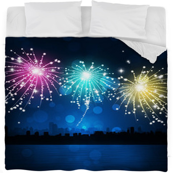 City Fireworks Fleece Bed Blanket
